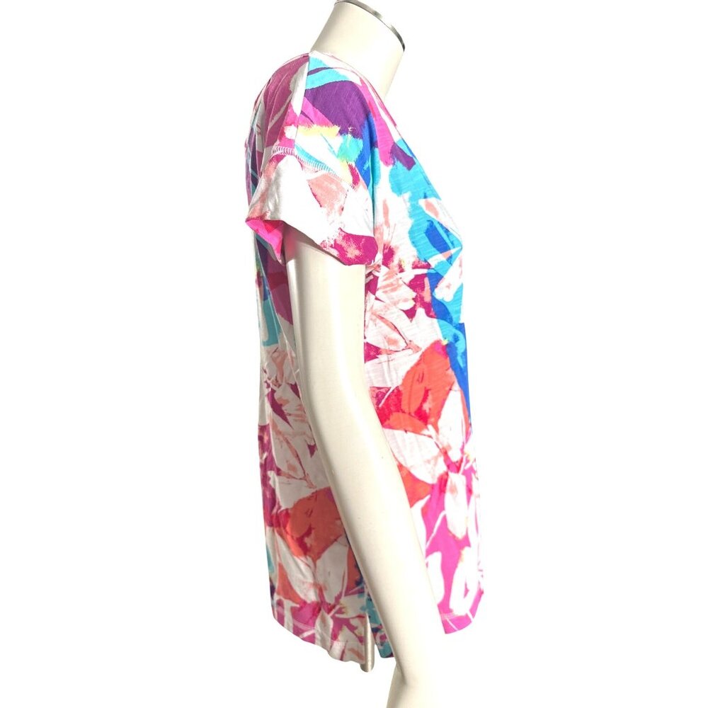 T By Talbots Size Small Multicolor Rayon Cotton Tee Floral Print City Casual Tee - Picture 5 of 12